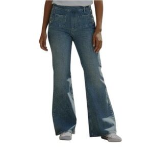 Miu‎ Miu Sailor Button Front High Rise Flare Crop Denim Jeans